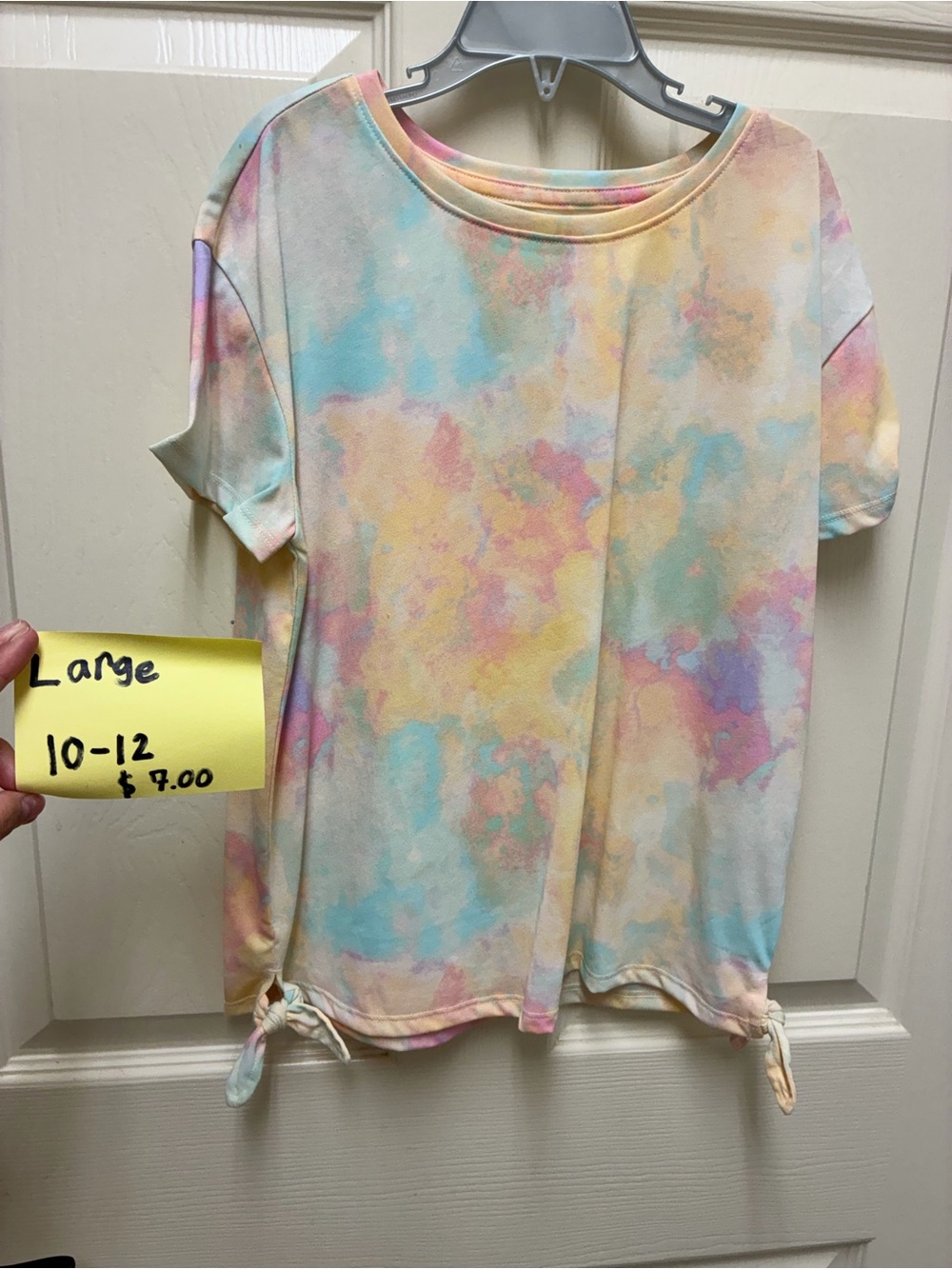 wonder nation Pastel Tie-Dye Short Sleeve Knot Hem Top